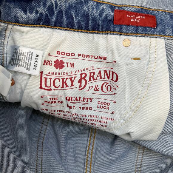 Lucky Legend Jeans Women's 18/34R Blue Easy Rider Boot Peace Sign Patch NWT - Picture 8 of 16